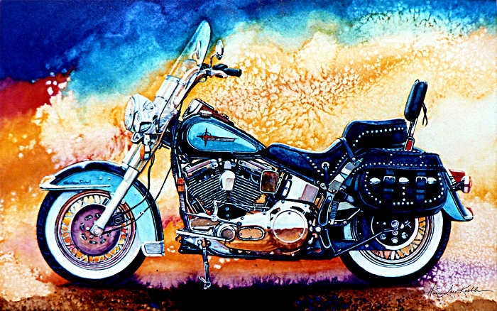 still life painting of Harley-Davidson motor bike