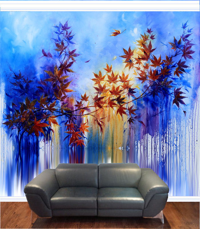 contemporary autumn leaves nature mural