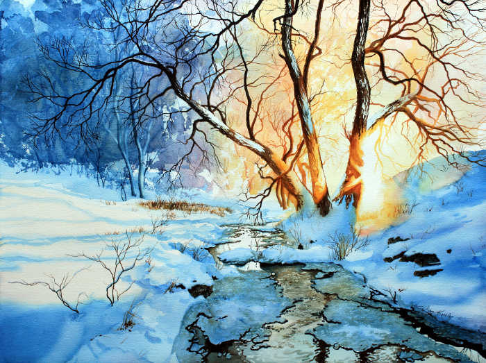 winter sunset landscape painting