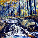 painting of autumn creek in woods