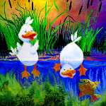 duckies dipping in a pond art for kids