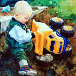 painting of child playing with toy truck