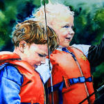 portrait painting of children telling fish tales