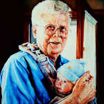 portrait painting of grandfather holding grandchild