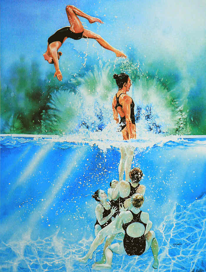 synchronized swimming painting by sports artist Hanne Lore Koehler