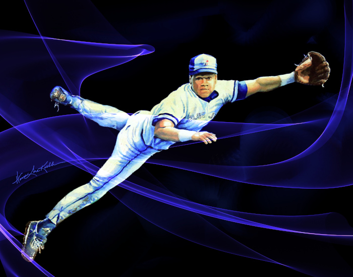 Roberto Alomar baseball action painting by sports artist