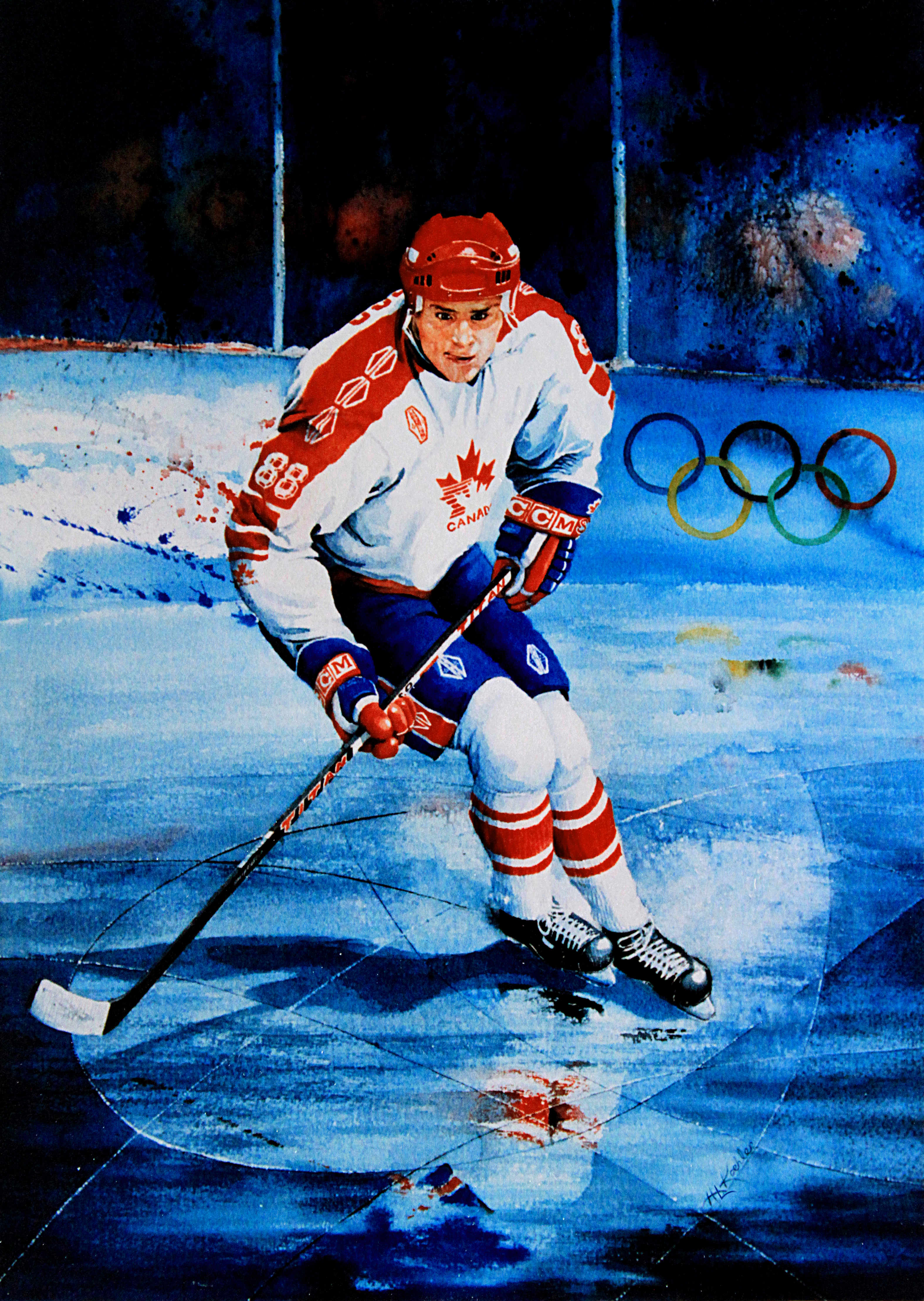 Eric Lindros Olympic hockey star celebrity portrait painting