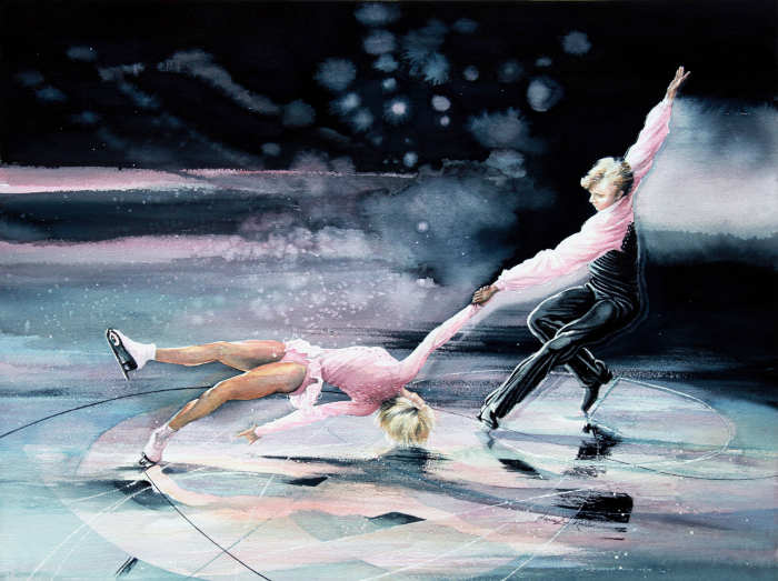 figure skating pairs team painting