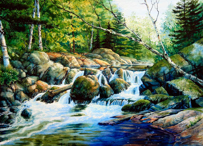 river waterfall painting