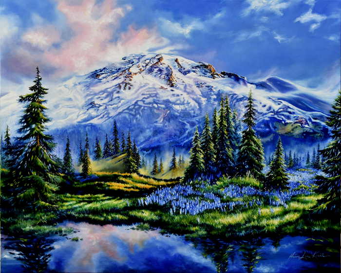 Mount Rainier spring landscape painting