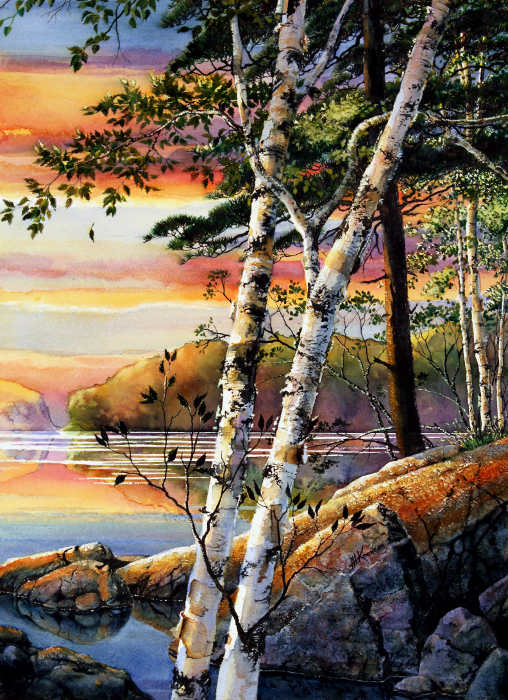 lake sunset landscape painting