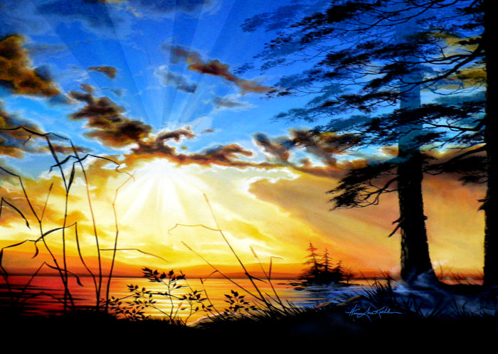 lake sunrise painting