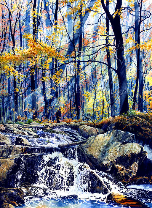 autumn creek waterfall painting