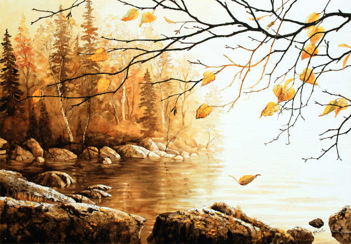 autumn island landscape painting