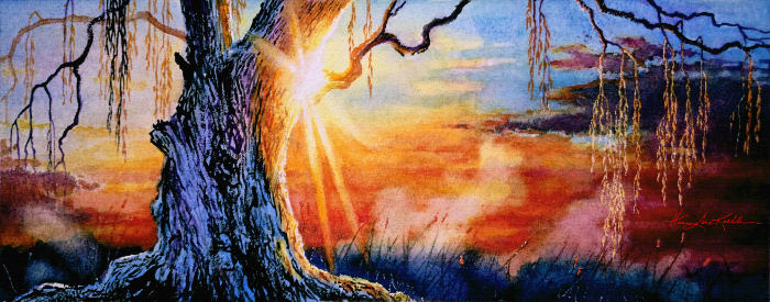 weeping willow sunset painting