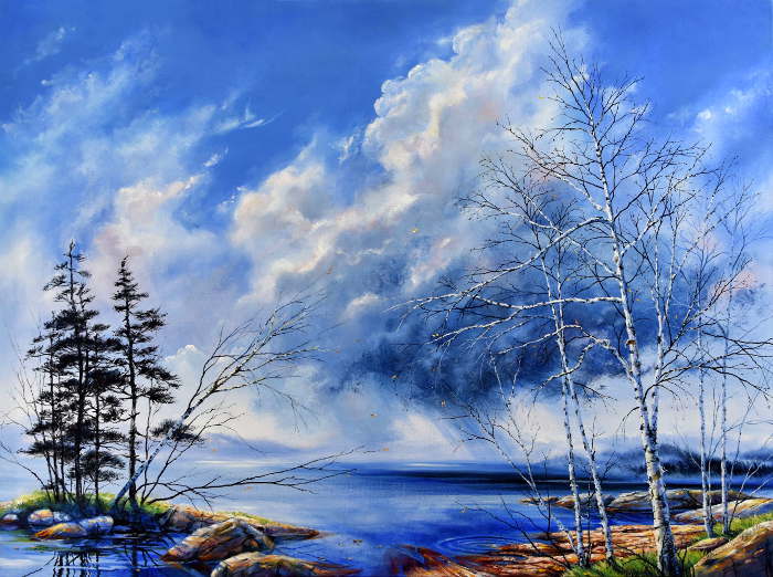 autumn lake landscape painting