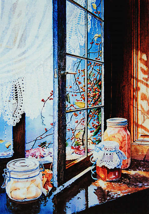 still life painting of canning jars