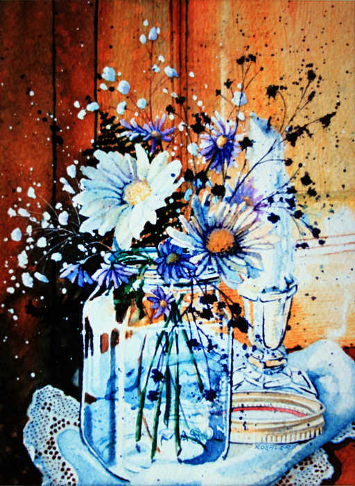 wildflowers in a mason jar still life painting