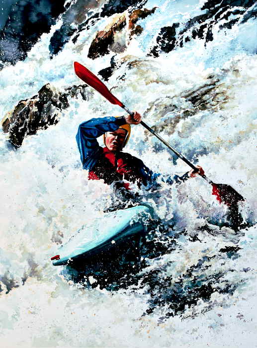 whitewater kayaking painting