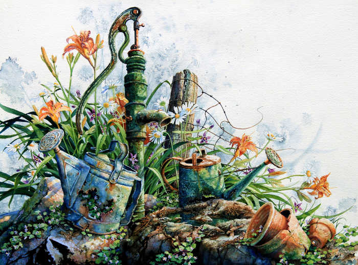 painting of garden water pump