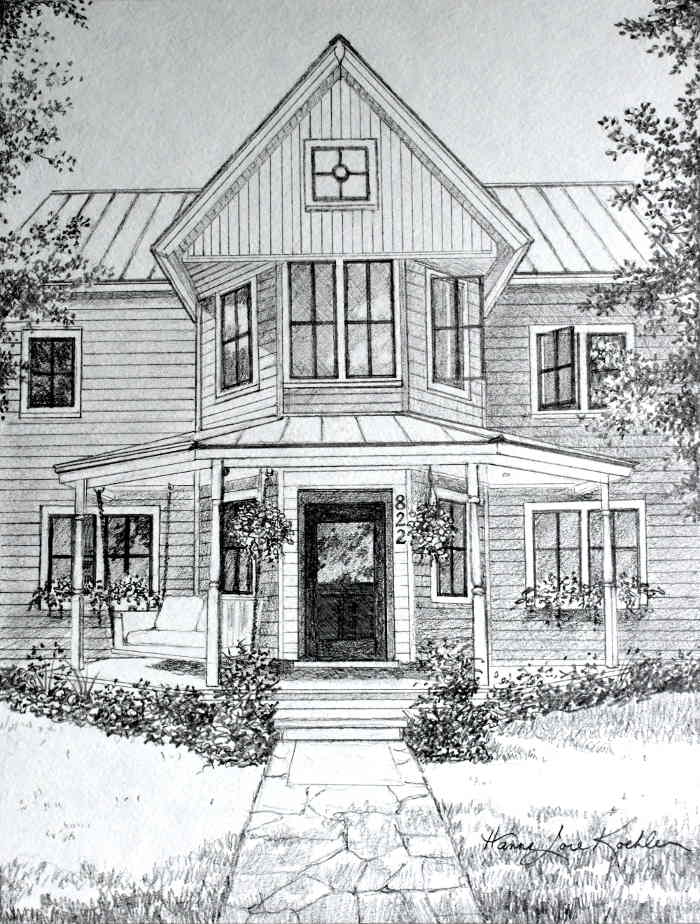 Louisiana house portrait pencil drawing