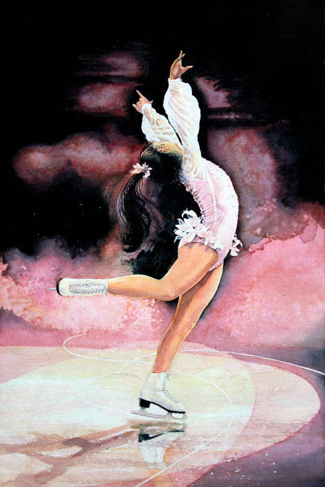 figure skater painting by sports artist Hanne Lore Koehler