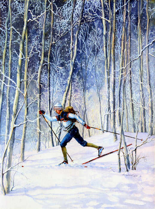 cross-country skier painting