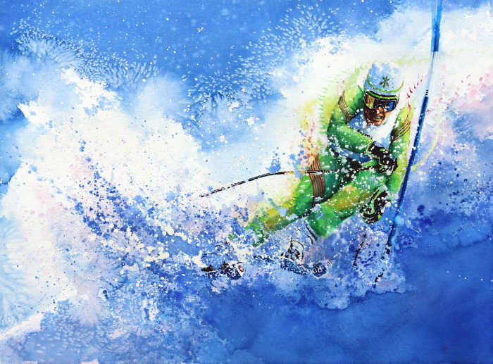 Super-G ski racer Olympic sports painting and art prints