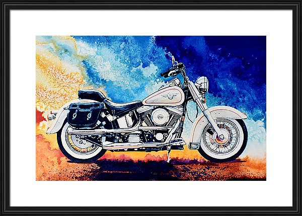 Harley Hog II painting of White Harley-Davidson Motorcycle