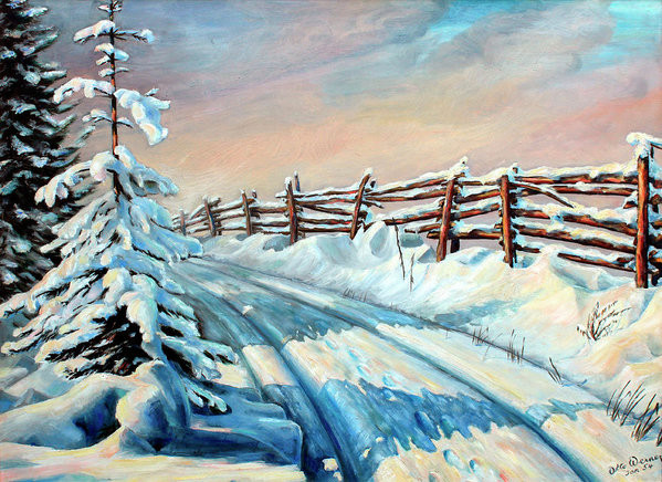 Winter farm laneway painting