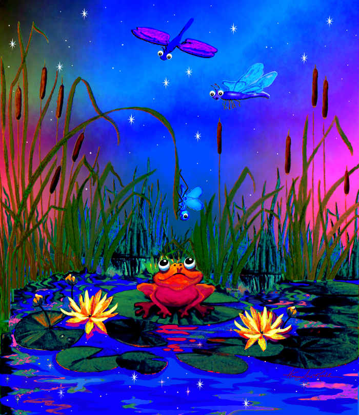 dragonfly frog pond painting for pediatric ward