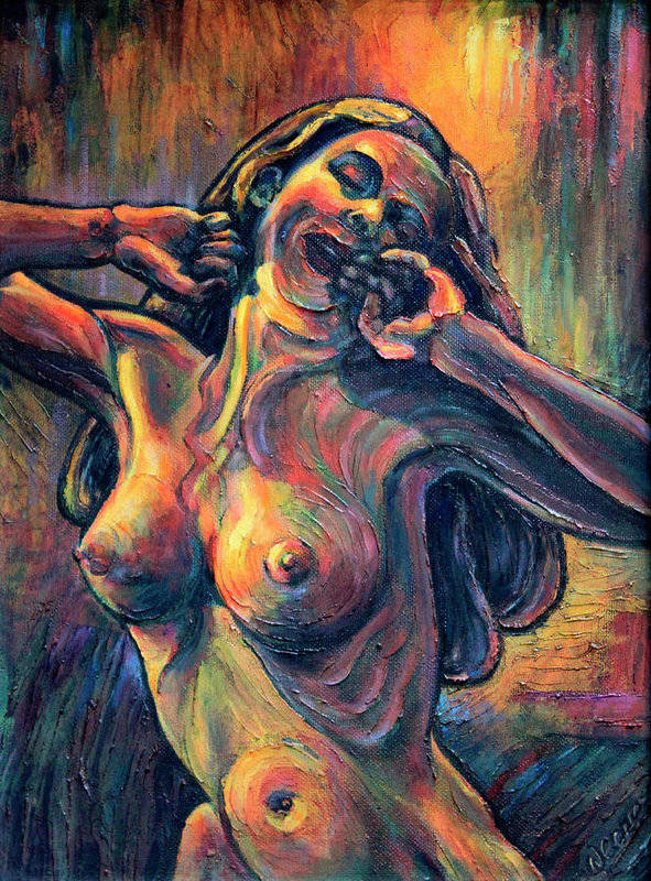painting of woman yawning