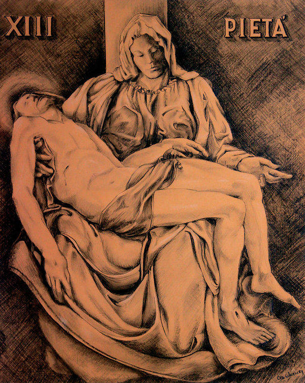 drawing of Michelangelo The Pieta 