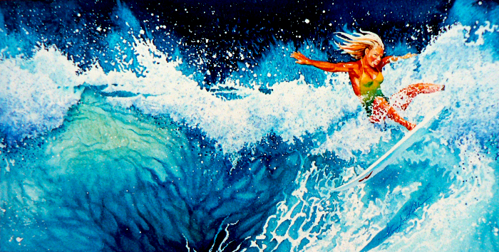 little surfer girl painting