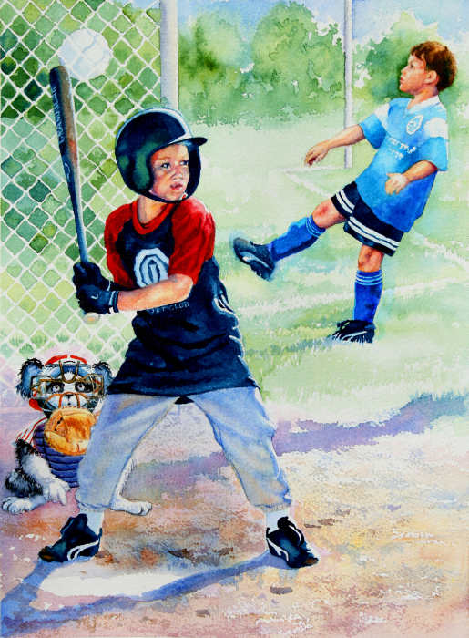children playing baseball and soccer