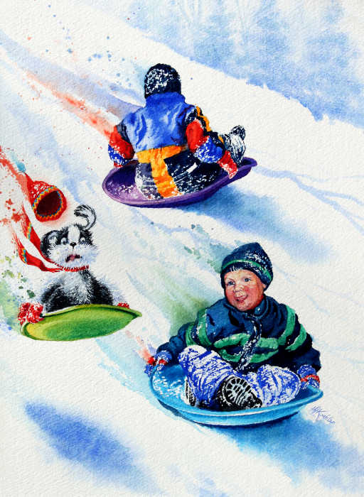 painting of children sledding