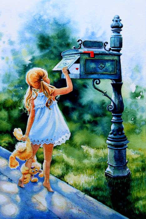 painting of girl mailing letter
