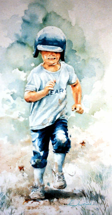 painting of boy playing baseball