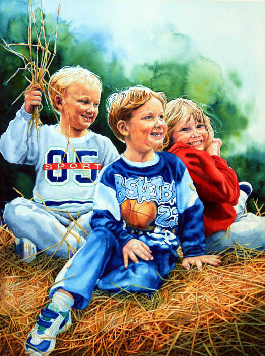 painted portrait of three children