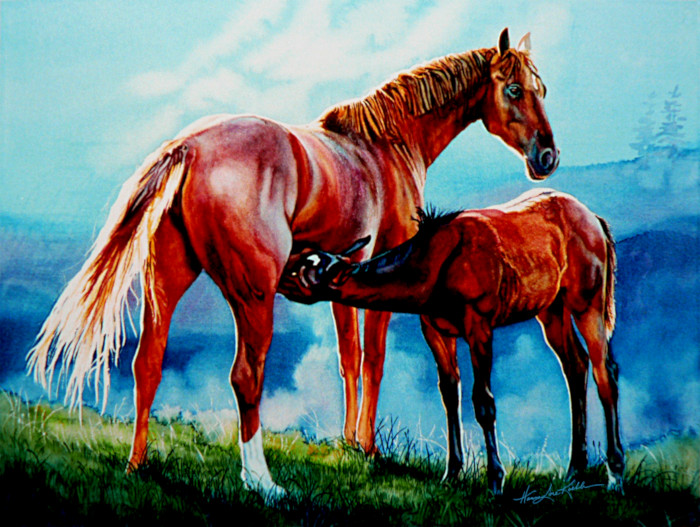 mare and foal painting