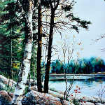 painting of Northern Ontario lake Muskoka morning