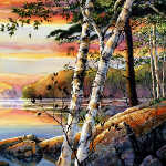 summer lake sunset painting
