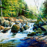 painting of woodland creek scene