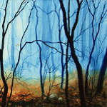 painting of misty woods in autumn