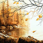 painting of Birch Island trees in autumn