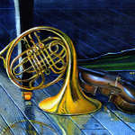 painting of a violin and French horn