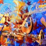 autumn leaves music intrument abstract painting