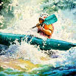 painting of whitewater kayaking