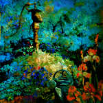 still life painting of garden water pump