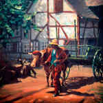 ox-cart oil painting